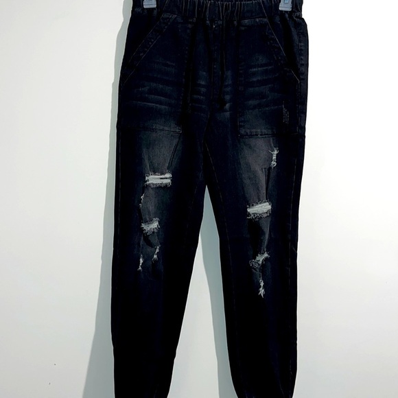 Denim - Faded black distressed elastic waist jeans. Size 6. NWOT.